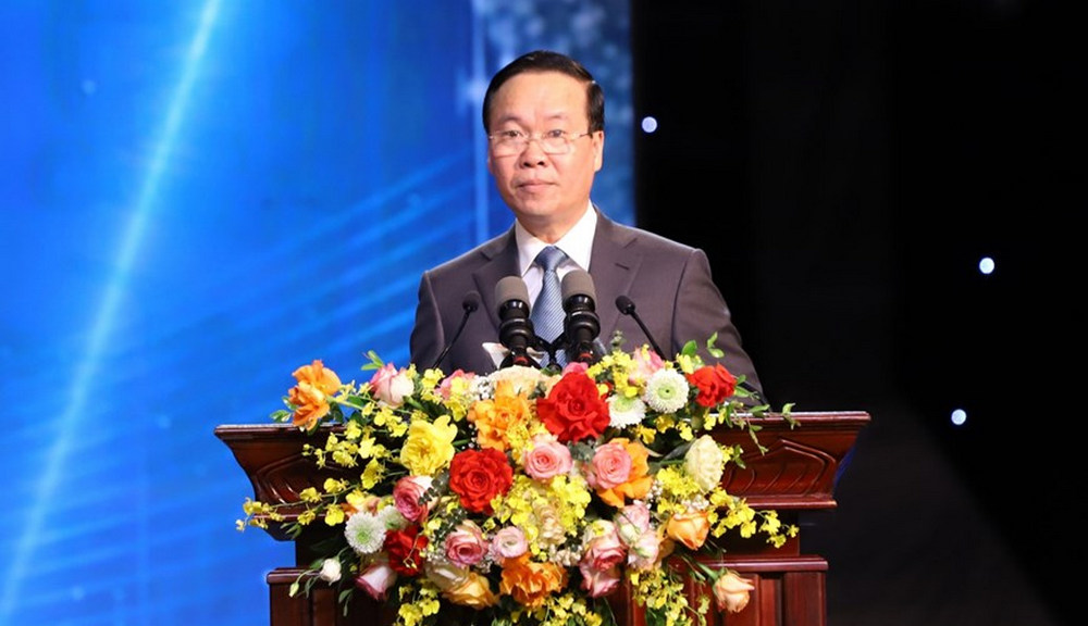 Ủy viên Bộ Chính trị, Chủ tịch nước Võ Văn Thưởng phát biểu khai mạc Lễ trao Giải Báo chí Quốc gia lần thứ XVII năm 2022. 