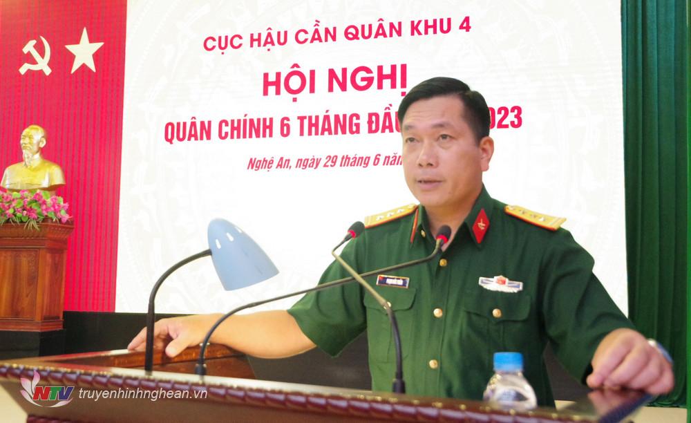 Thượng tá Phạm Đức Tuấn - Phó Cục trưởng Cục Hậu cần báo cáo kết quả công tác hậu cần 6 tháng đầu năm 2023