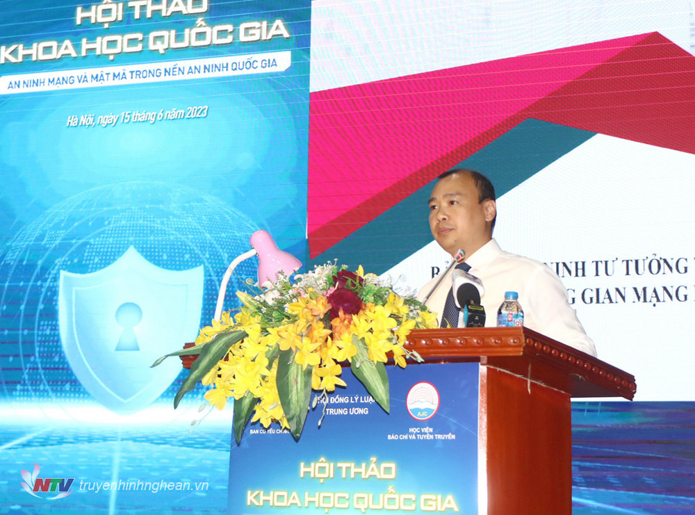 PGS,TS. Lê Hải Bình, Uỷ viên dự khuyết trung ương Đảng, Phó trưởng Ban Tuyên giáo Trung ương tham luận tại Hội thảo với chủ đề: “Đảm đảm an ninh tư tưởng trên môi trường không gian mạng hiện nay”