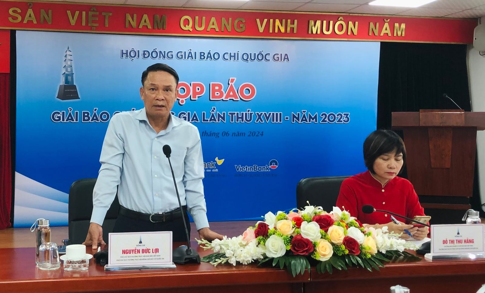 Ông Nguyễn Đức Lợi, Phó Chủ tịch Thường trực Hội Nhà báo Việt Nam, Phó Chủ tịch Hội đồng Giải Báo chí Quốc gia phát biểu. 