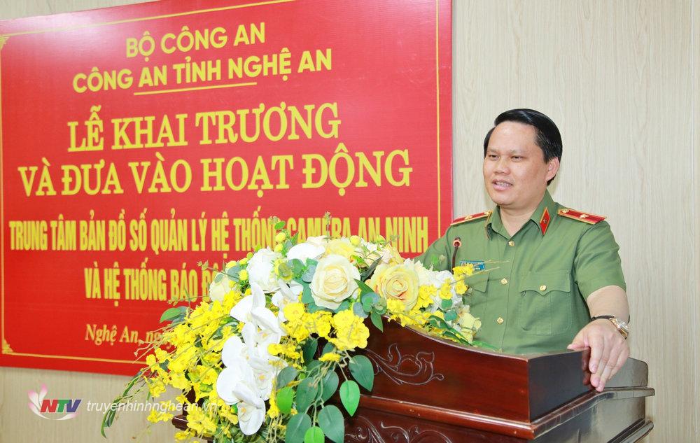 Thiếu tướng Bùi Quang Thanh, Ủy viên Ban Thường vụ Tỉnh ủy, Giám đốc Công an tỉnh phát biểu tại buổi lễ.