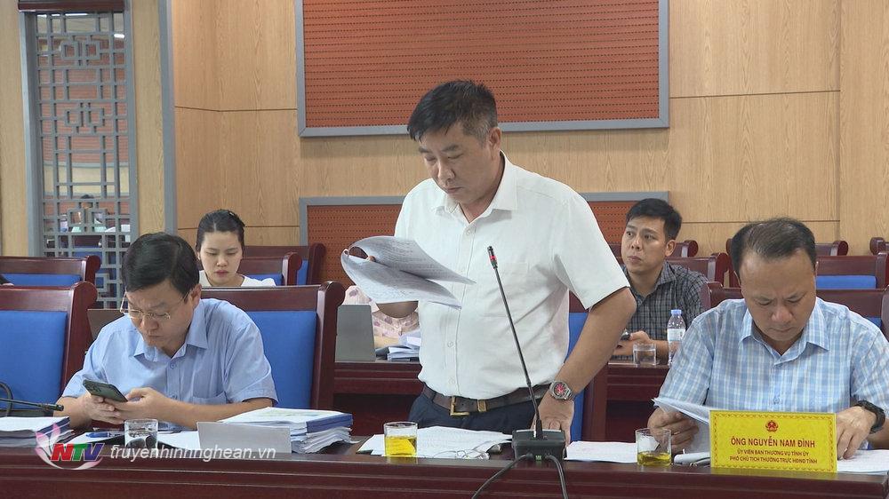 Phó trưởng ban Kinh tế - Ngân sách HĐND tỉnh, Hoàng Lân nêu ý kiến thẩm tra tại cuộc họp. 