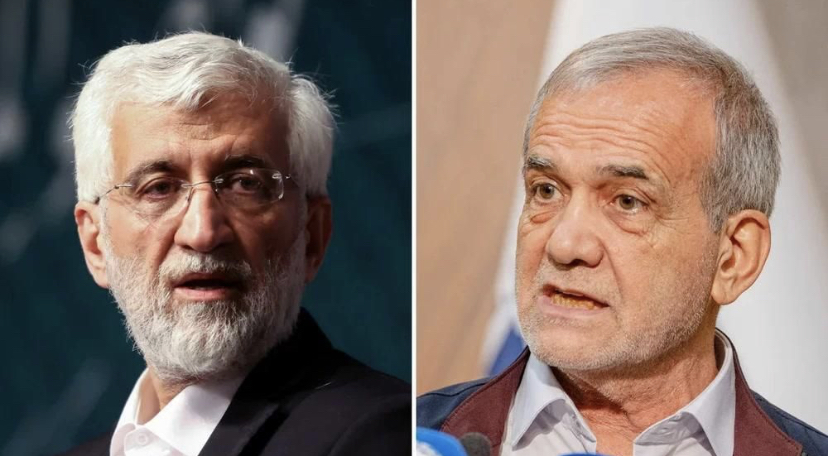 Cựu sĩ quan Lực lượng Vệ binh cách mạng Iran - ông Saeed Jalili (trái) và cựu Bộ trưởng Y tế Iran - ông Masoud Pezeshkia là hai ứng viên bước vào vòng hai của cuộc bầu cử tổng thống Iran. Ảnh: GETTY IMAGES 