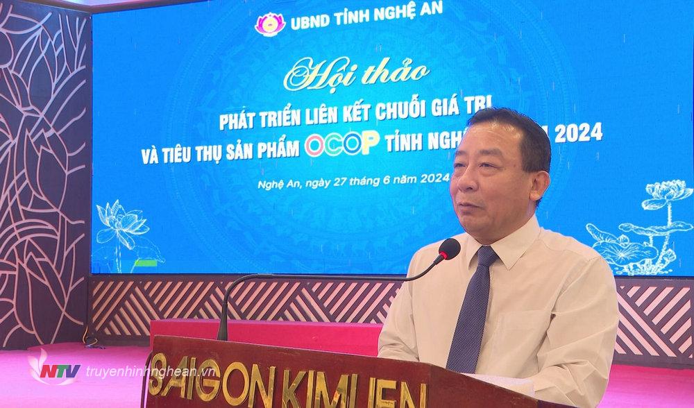 Phó Chủ tịch UBND tỉnh Nguyễn Văn Đệ phát biểu tại hội thảo.