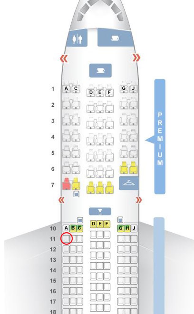 Vị trế ghế ngồi 11A. Ảnh: Daily Mail