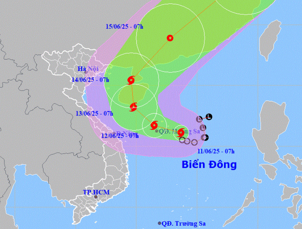 Dự báo đường đi mới nhất của bão số 1.