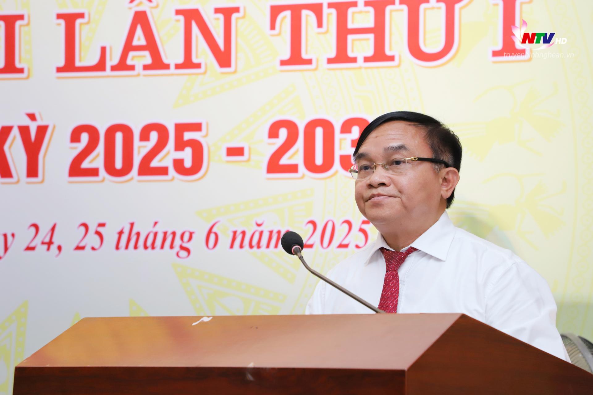 Đồng chí Ngọc Kim Nam - Uỷ viên BTV, Trưởng Ban Tuyên giáo và Dân vận Tỉnh uỷ phát biểu tại Đại hội.