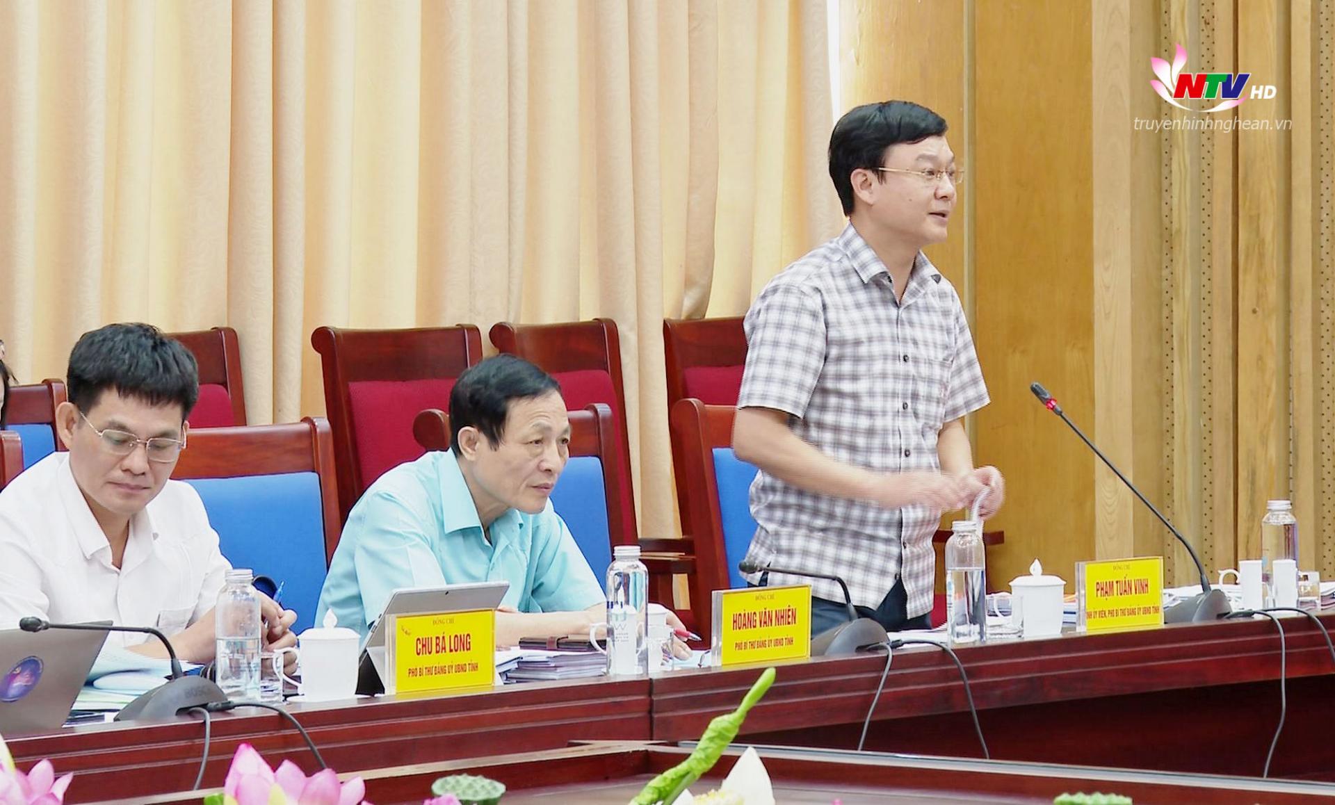 Phó Bí thư chuyên trách Đảng ủy UBND tỉnh Phạm Tuấn Vinh phát biểu tại cuộc họp.