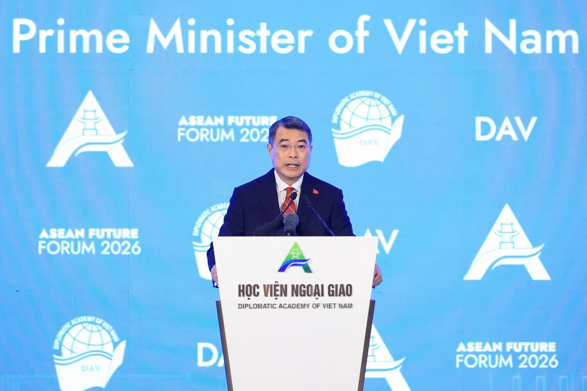 Thủ tướng Chính phủ Lê Minh Hưng phát biểu tại phiên khai mạc Diễn đàn Tương lai ASEAN 2026. Ảnh: VGP/Nhật Bắc