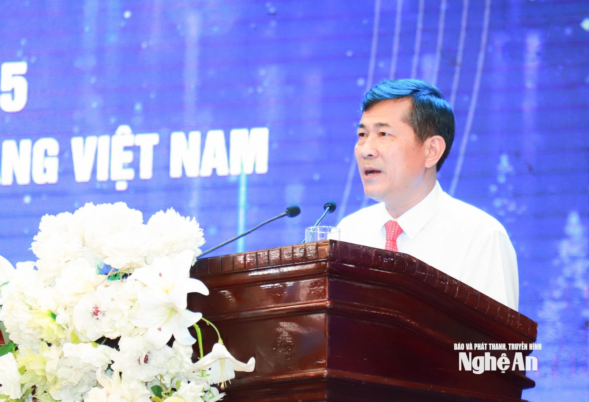 Đồng chí Thái Văn Thành - Ủy viên Ban Chấp hành Đảng bộ tỉnh, Phó Chủ tịch UBND tỉnh phát biểu tại Lễ trao Giải Báo chí năm 2025 và gặp mặt báo chí nhân Ngày Báo chí cách mạng Việt Nam 21/6. Ảnh: Thành Duy