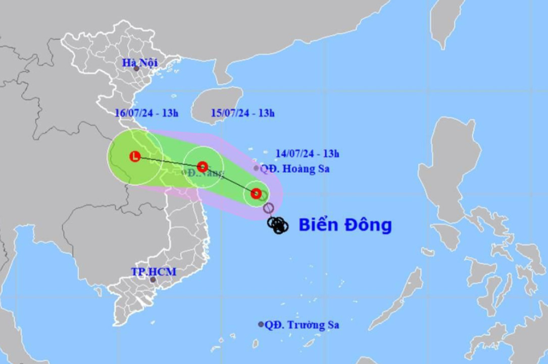 Dự báo đường đi và vùng ảnh hưởng của áp thấp nhiệt đới. Nguồn: NCHMF