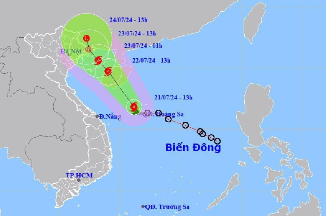 Đường đi của bão số 2. Ảnh: NCHMF