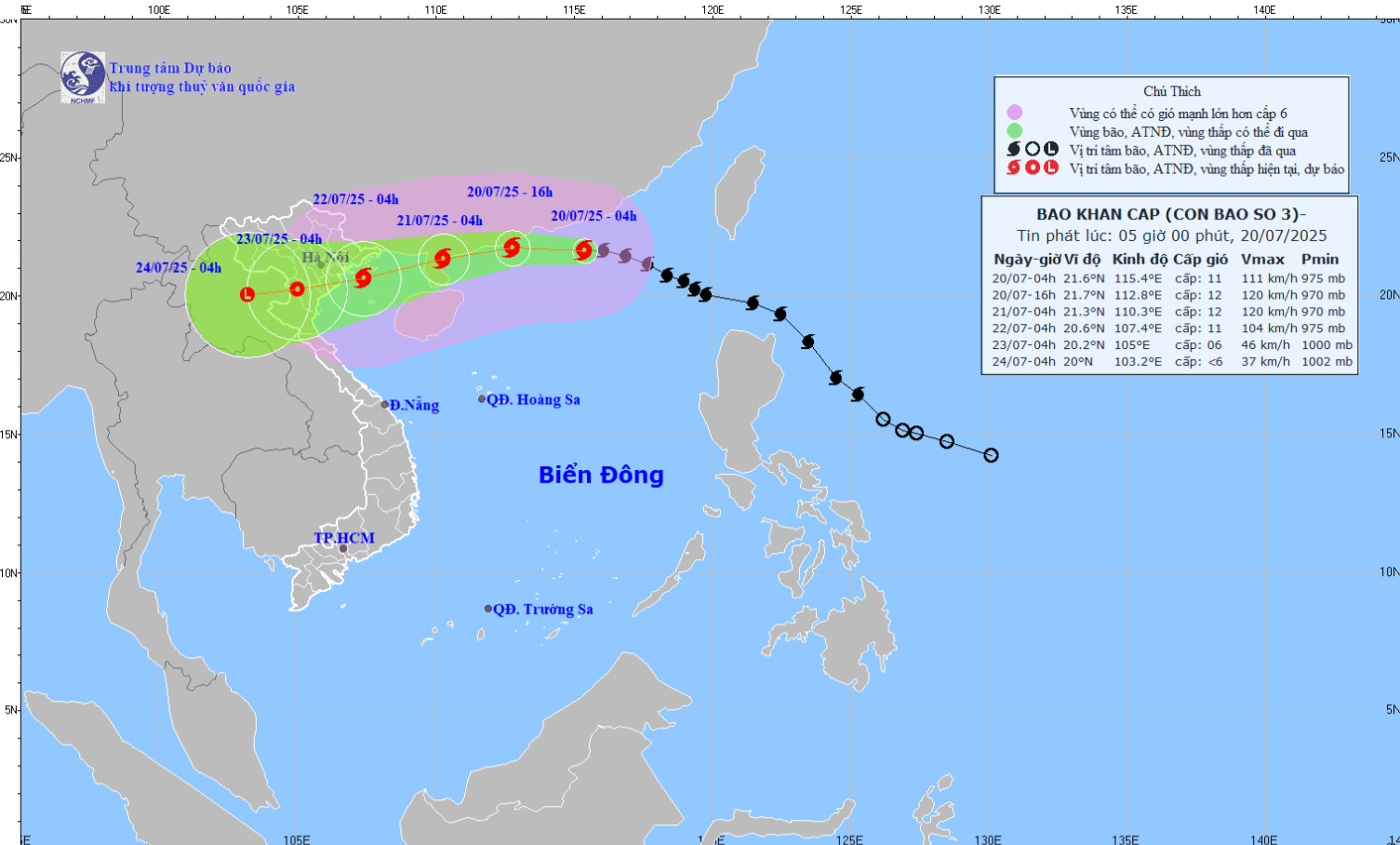 Hướng di chuyển của cơn bão số 3.