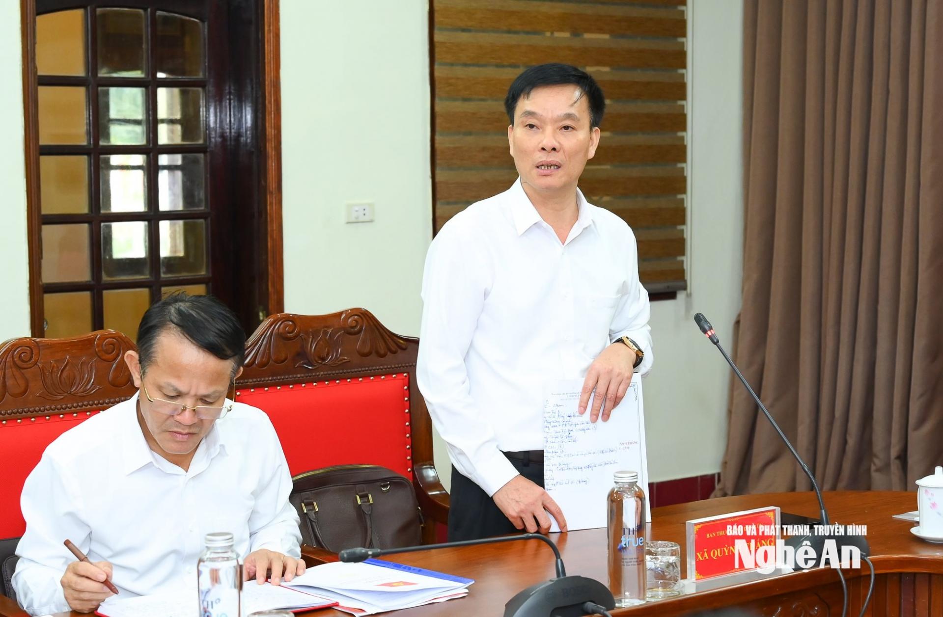 Đồng chí Nguyễn Văn Hải - Bí thư Đảng ủy xã Quỳnh Thắng phát biểu tại cuộc làm việc. Ảnh: Thành Cường