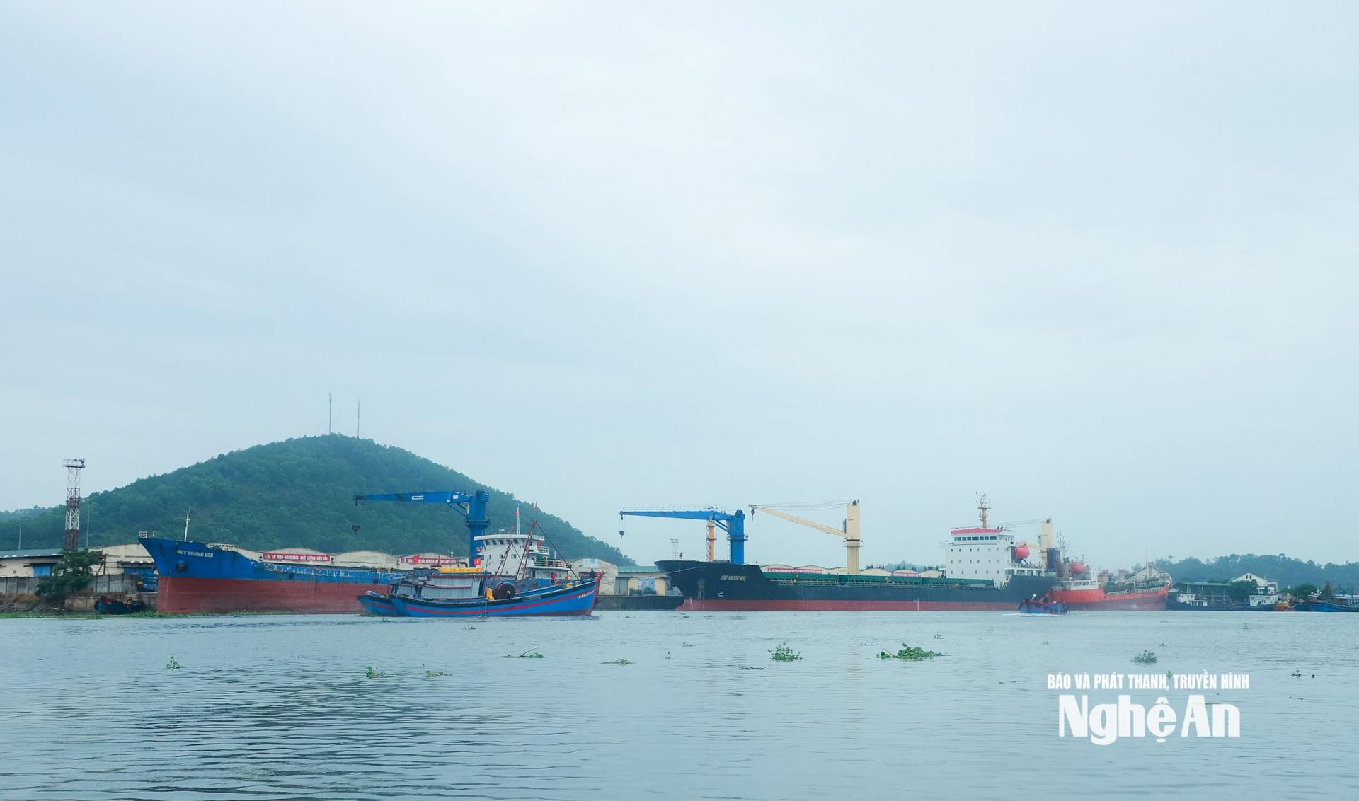 Không chỉ các tàu cá mà các tàu hàng cũng đã vào neo đậu tại Cảng Cửa Lò. Ảnh: Thành Duy