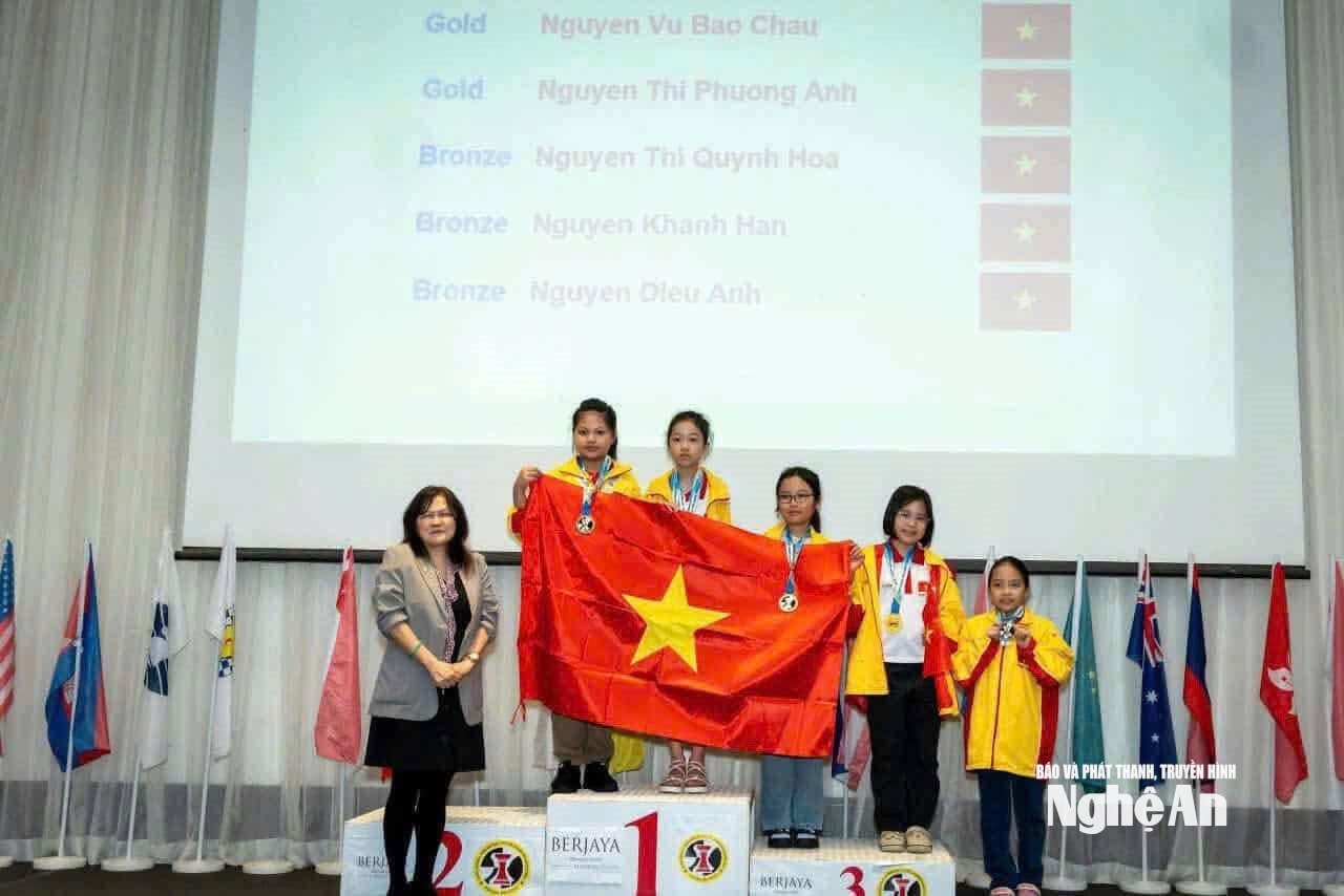 Kỳ thủ Nguyễn Thị Phương Anh (thứ 3 bên trái sang) giành 5 Huy chương Vàng. Ảnh: CSCC