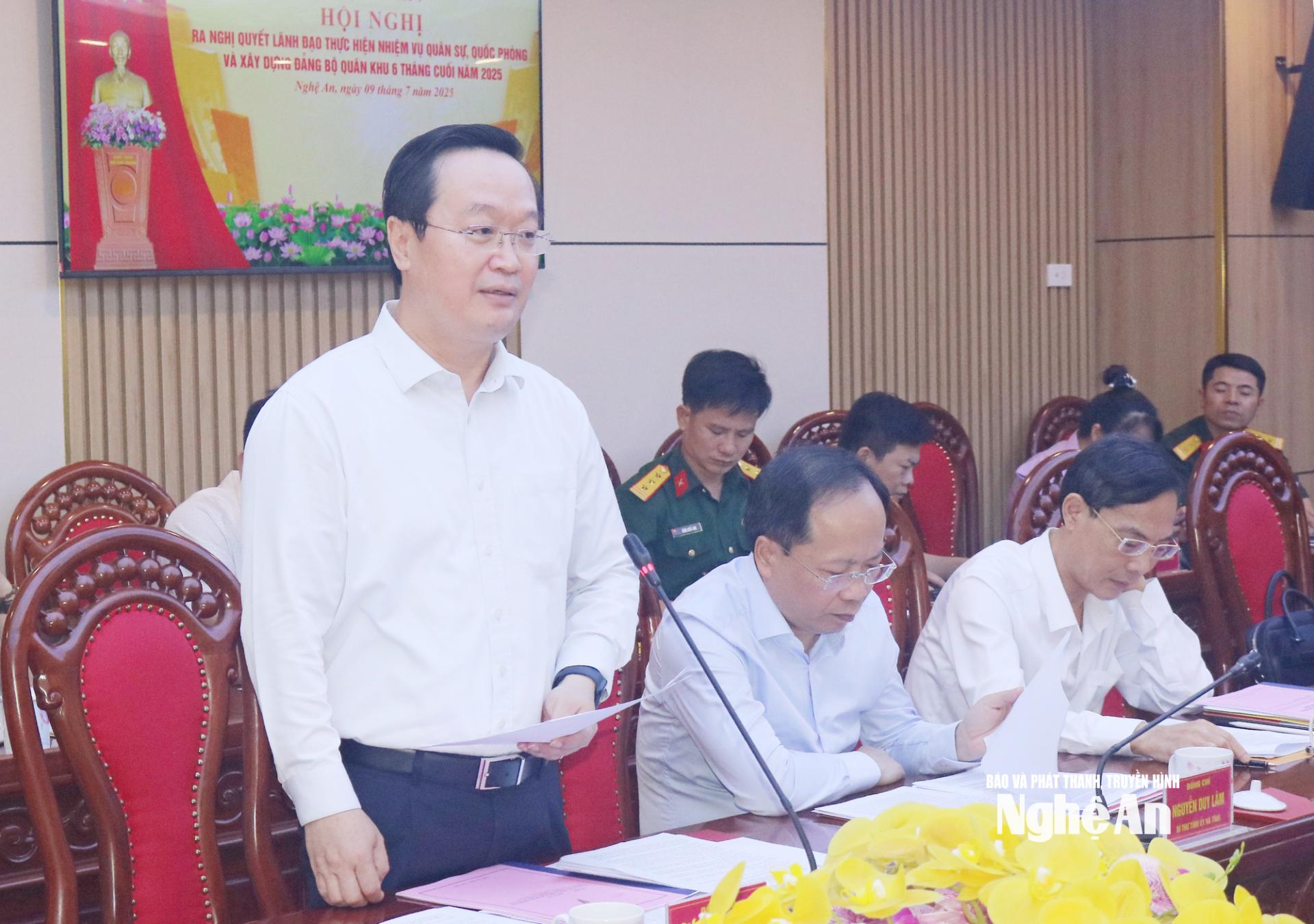 Đồng chí Nguyễn Đức Trung, Bí thư Tỉnh ủy Nghệ An phát biểu tại Hội nghị.