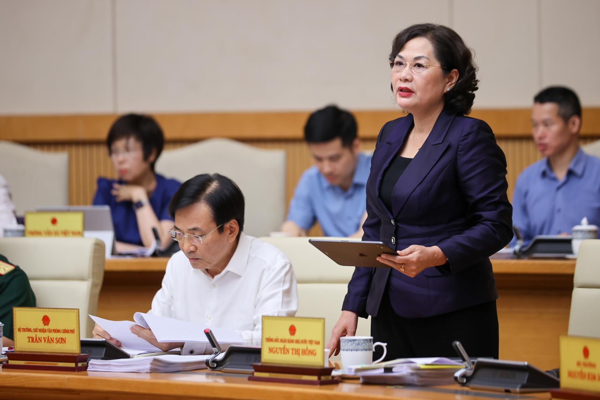 Thống đốc Ngân hàng Nhà nước Nguyễn Thị Hồng phát biểu tại phiên họp.