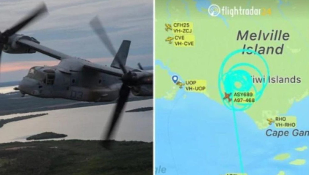 Bộ Quốc phòng Australia xác nhận sáng 27/8 đã xảy ra một vụ rơi máy bay chở quân nhân Mỹ khi tham gia tập trận ở khu vực đảo Melville, phía Bắc Darwin. (Nguồn: Twitter)