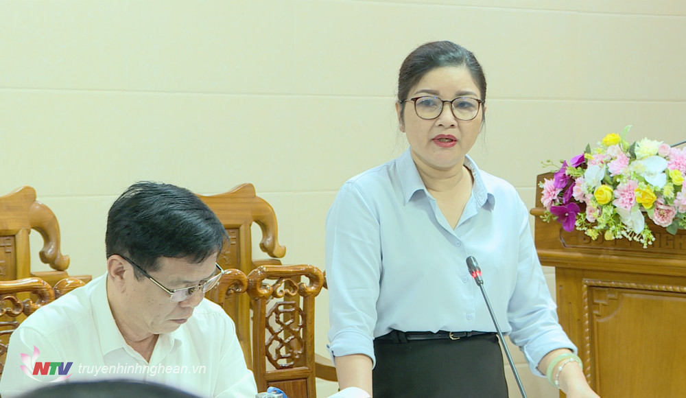 Giám đốc Sở Y tế Nghệ An Nguyễn Thị Hồng Hoa phát biểu tại buổi làm việc.