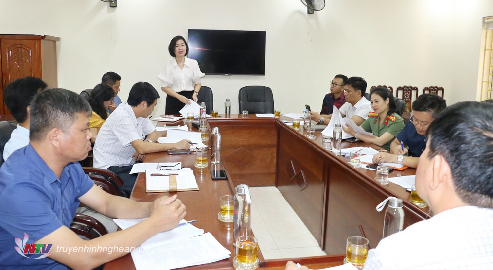 Nhà báo Hoa Mơ - Trưởng phòng Thời sự, Đài PT-TH Nghệ An phát biểu tại cuộc họp.