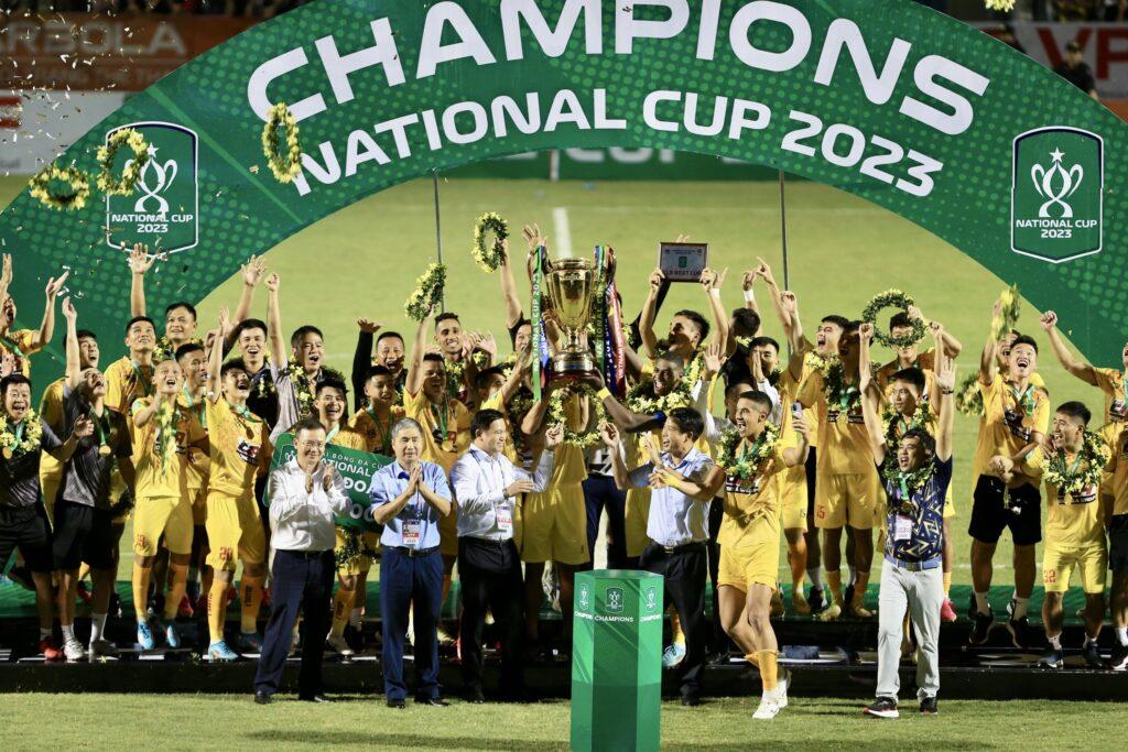 Niềm vui của các cầu thủ Thanh Hoá khi giành Cúp Quốc gia 2023. Ảnh: internet