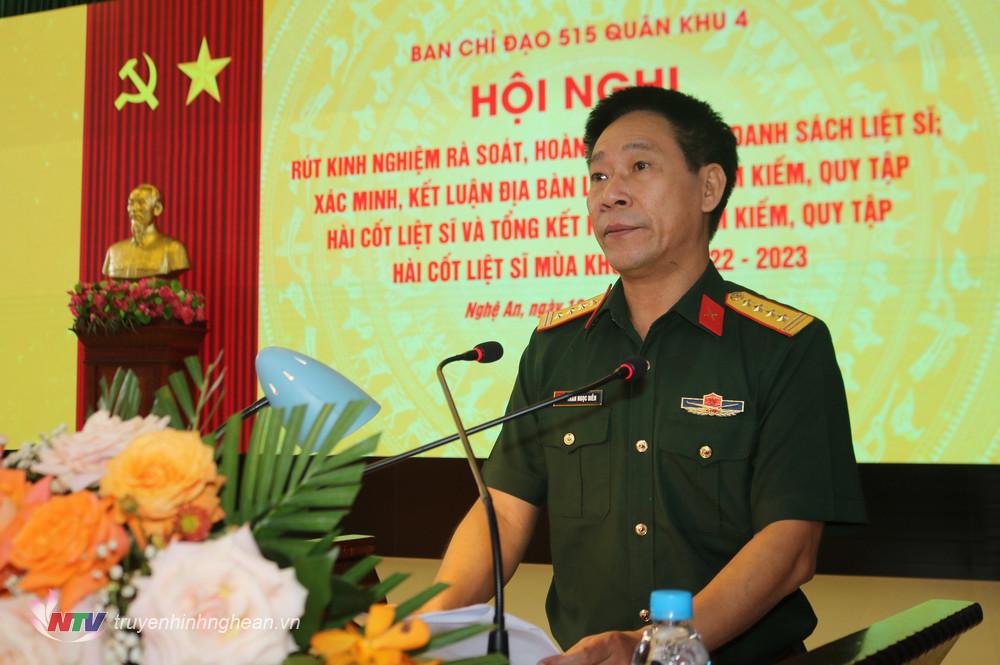 Đại tá Trần Ngọc Diễn, Phó Cục trưởng Cục Bản đồ, Bộ tổng Tham mưu QĐND Việt Nam, Cơ quan Van phòng Ban Chỉ đạo 515 Quốc gia phát biểu tại hội nghị.
