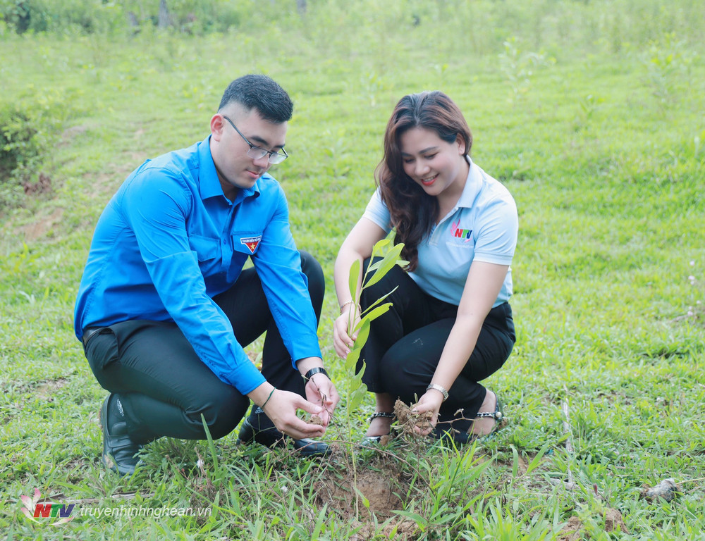 Bí thư Đoàn các đơn vị tham gia trồng cây tại chương trình.
