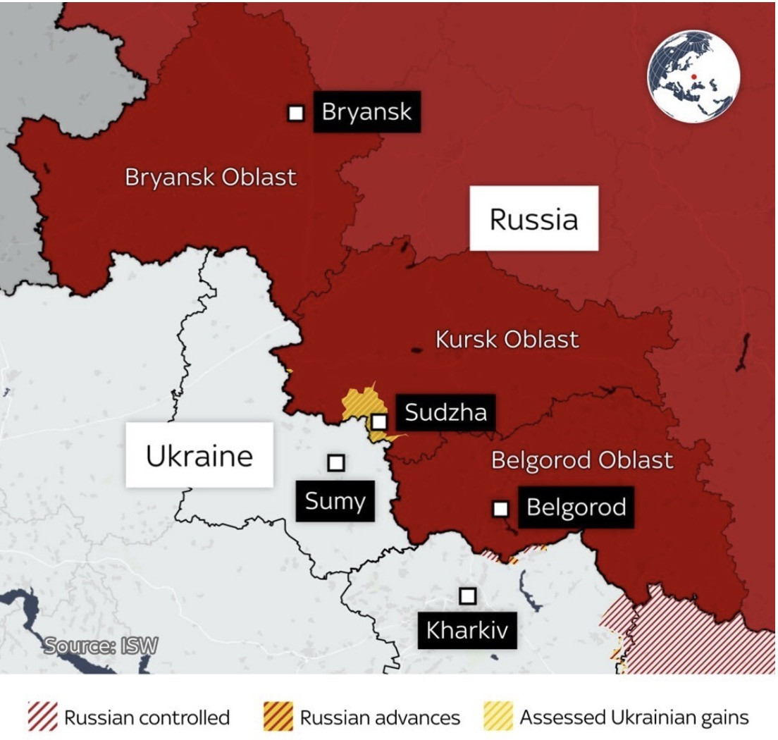 Khu vực màu vàng là nơi Ukraine đang chiếm ưu thế. Ảnh: Sky News