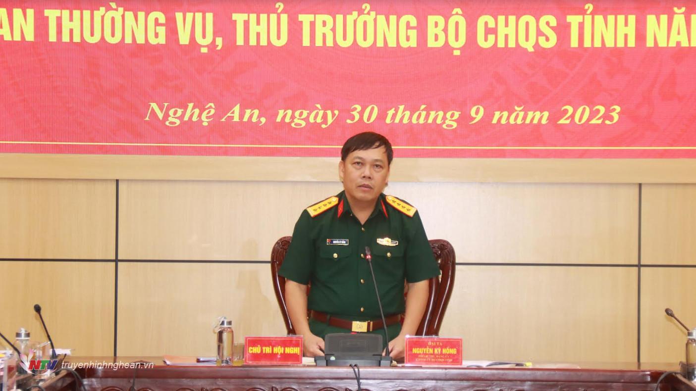 Đại tá nguyễn Kỳ Hồng, Phó Bí thư Đảng ủy, Chính ủy Bộ chỉ huy Quân sự tỉnh phát biểu kết luân hội nghị
