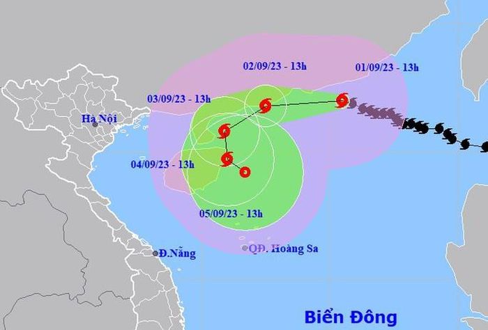 Dự báo vị trí và hướng di chuyển của bão số 3. Nguồn: Trung tâm dự báo khí tượng thủy văn quốc gia