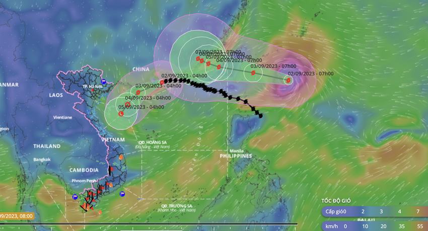 Dự báo vị trí và đường đi của bão số 3 (SAOLA) và bão HAIKUI (trên). Ảnh: VNDMS
