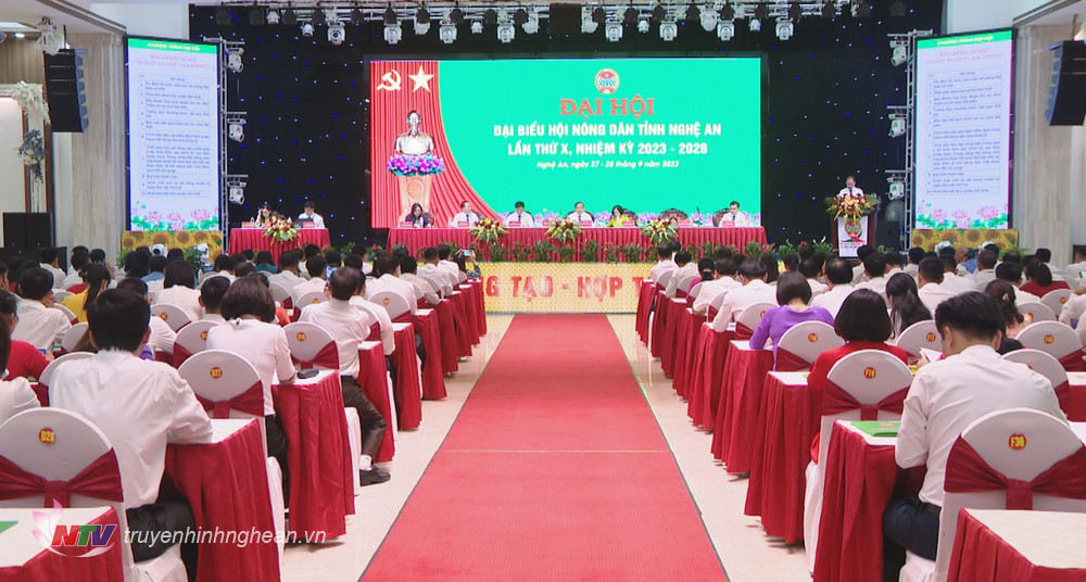 Toàn cảnh phiên thứ nhất Đại hội đại biểu Hội Nông dân tỉnh Nghệ An lần thứ X, nhiệm kỳ 2023 - 2028.