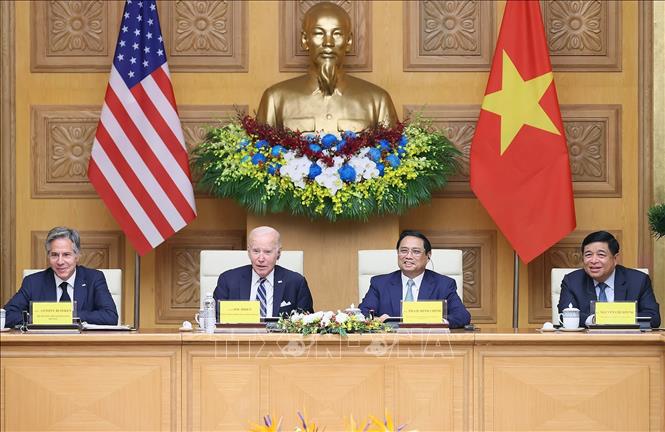 Thủ tướng Phạm Minh Chính và Tổng thống Hoa Kỳ Joe Biden dự Hội nghị cấp cao Việt Nam - Hoa Kỳ về Đổi mới sáng tạo và Đầu tư. 
