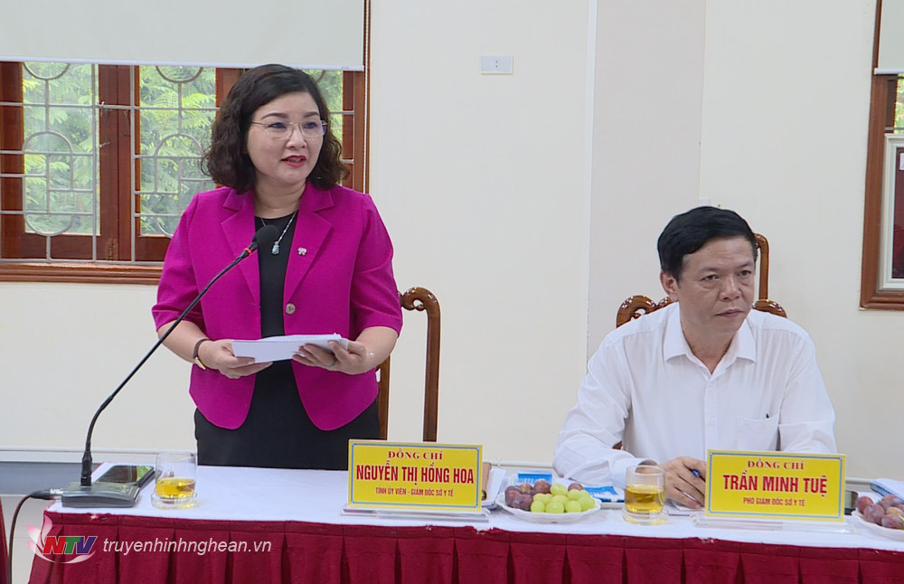 Đồng chí Nguyễn Thị Hồng Hoa - Giám đốc Sở Y tế phát biểu tại buổi làm việc.