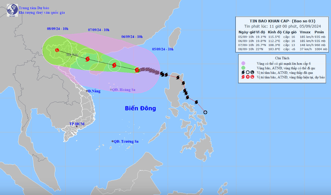 Dự báo vị trí và đường đi của bão số 3 - Ảnh: Trung tâm Dự báo khí tượng thủy văn quốc gia