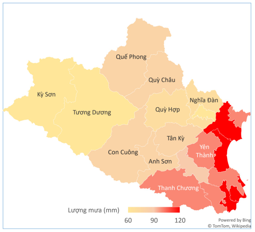 Dự báo lượng mưa trên địa bàn tỉnh Nghệ An trong 24 giờ tới. (Nguồn: KTTV)