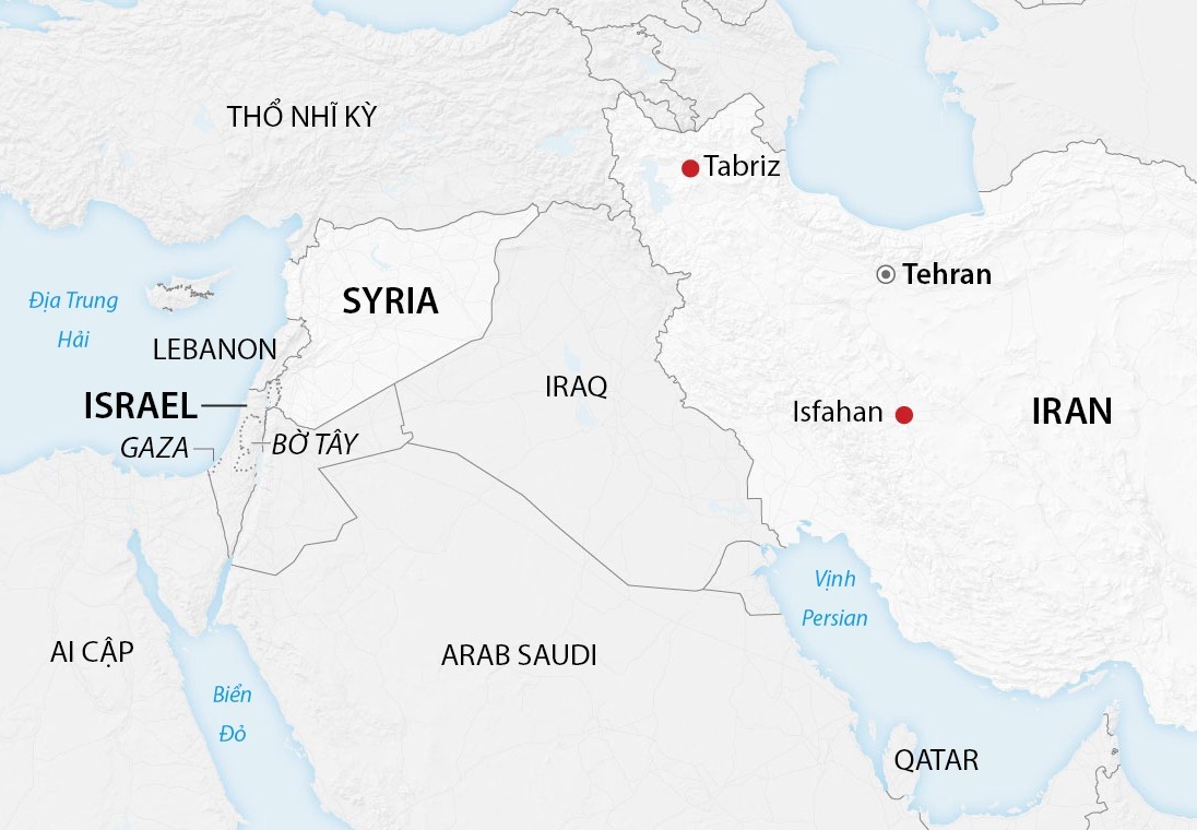 Vị trí Iran, Israel, Lebanon tại Trung Đông. Đồ họa: CNN