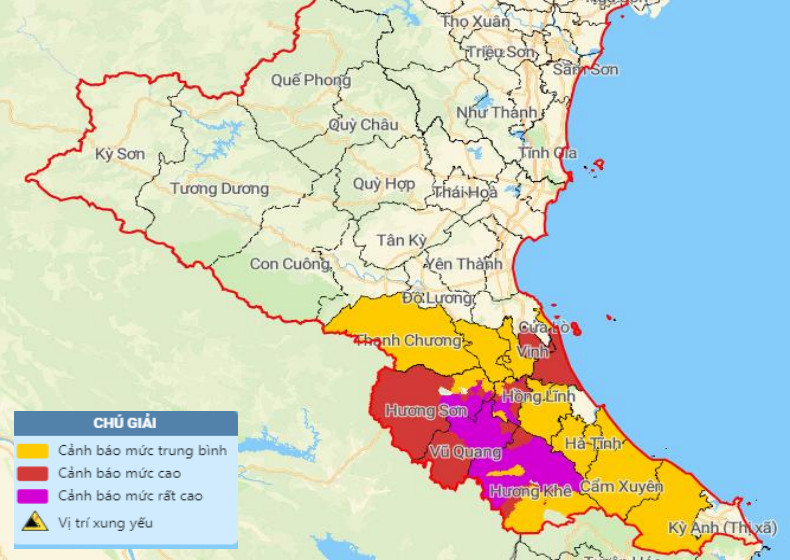 Bản đồ nguy cơ ngập lụt các tỉnh Nghệ An và Hà Tĩnh