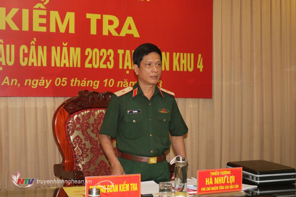 Thiếu tướng Hà Như Lợi, Phó Chủ nhiệm Tổng Cục Hậu cần Quân đội Nhân dân Việt Nam phát biểu kết luận kiểm tra.