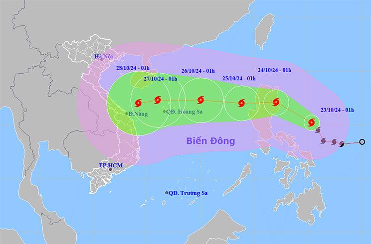 Vị trí và đường đi của bão Trà Mi. Ảnh: NCHMF