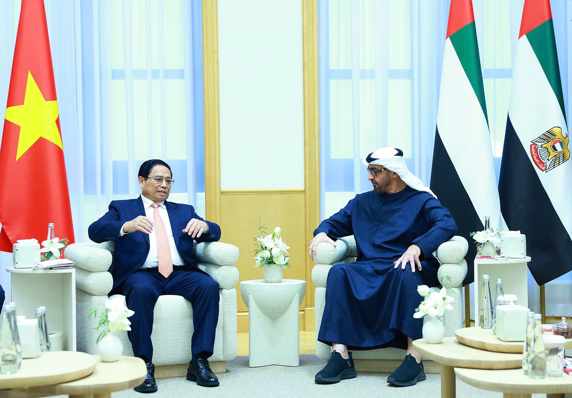 Thủ tướng Chính phủ Phạm Minh Chính và Tổng thống Sheikh Mohammed bin Zayed Al Nahyan nhất trí 6 trọng tâm ưu tiên hợp tác trong khuôn khổ quan hệ Đối tác Toàn diện.