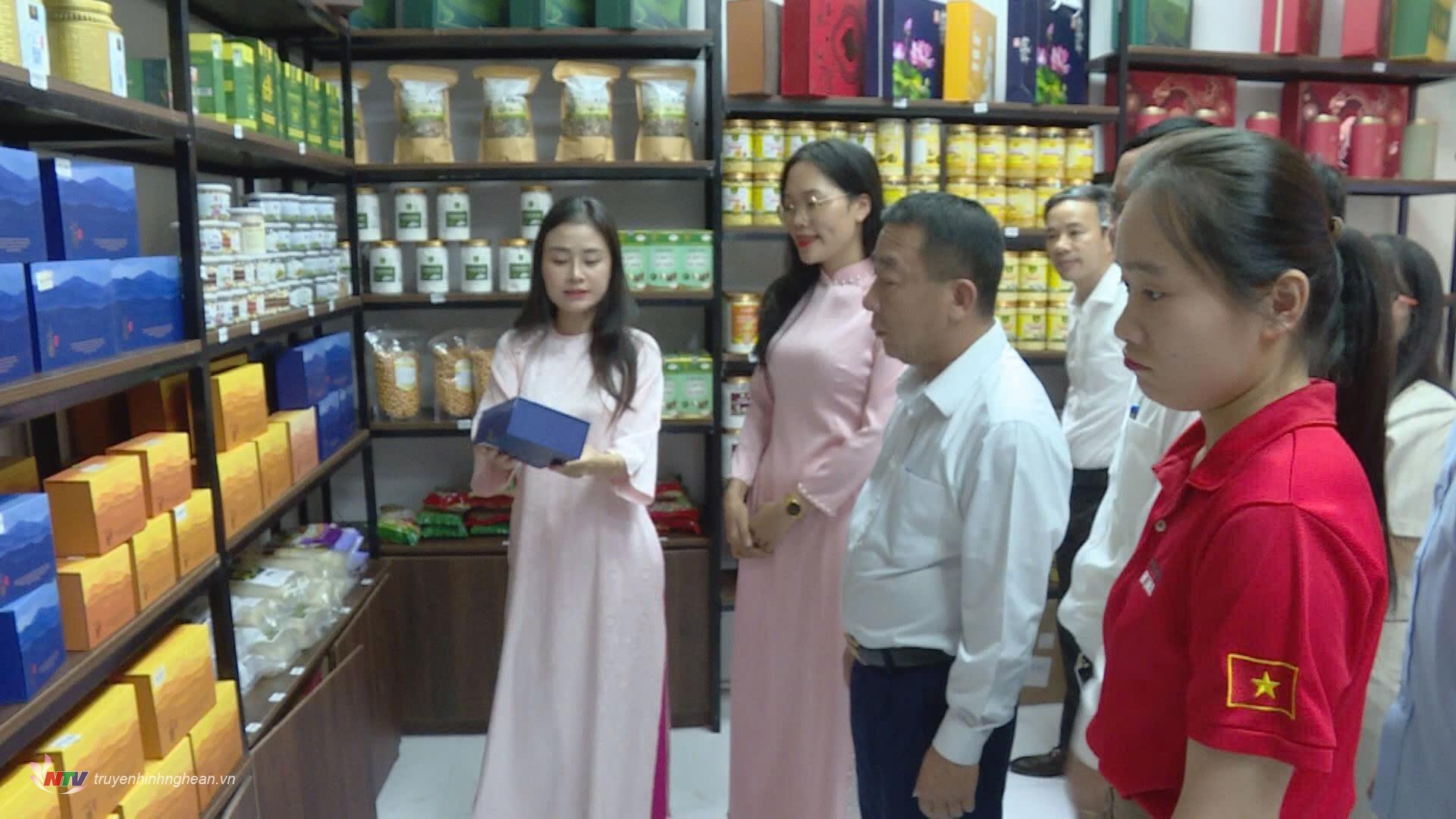 Phó Chủ tịch UBND tỉnh Nguyễn Văn Đệ tham quan các gian hàng.