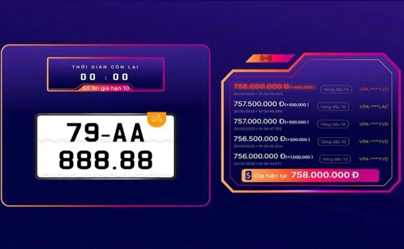 Biển số xe máy trúng đấu giá gần 760 triệu đồng.