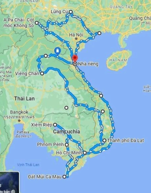 Cung đường mà chàng trai xứ Nghệ đã đi trong hành trình 103 ngày phượt xuyên Đông Dương (Ảnh: Tony Nguyễn).