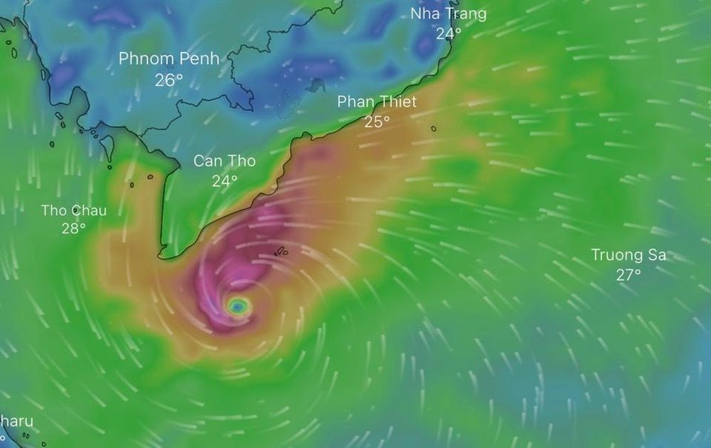Hình ảnh vị trí dự báo của bão vào ngày 3/12. Ảnh: Windy.