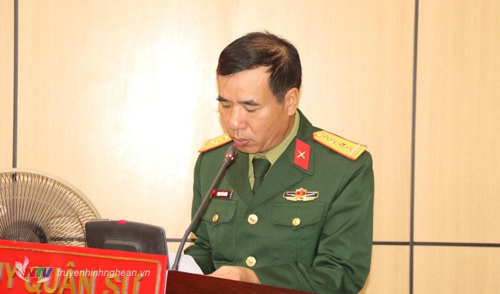 Đại tá Phạm Văn Đông, Phó Bí thư Đảng ủy, Chính ủy Bộ CHQS tỉnh phát biểu tại lễ khai mạc.