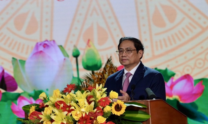 Thủ tướng Phạm Minh Chính đọc diễn văn tại Lễ kỷ niệm.