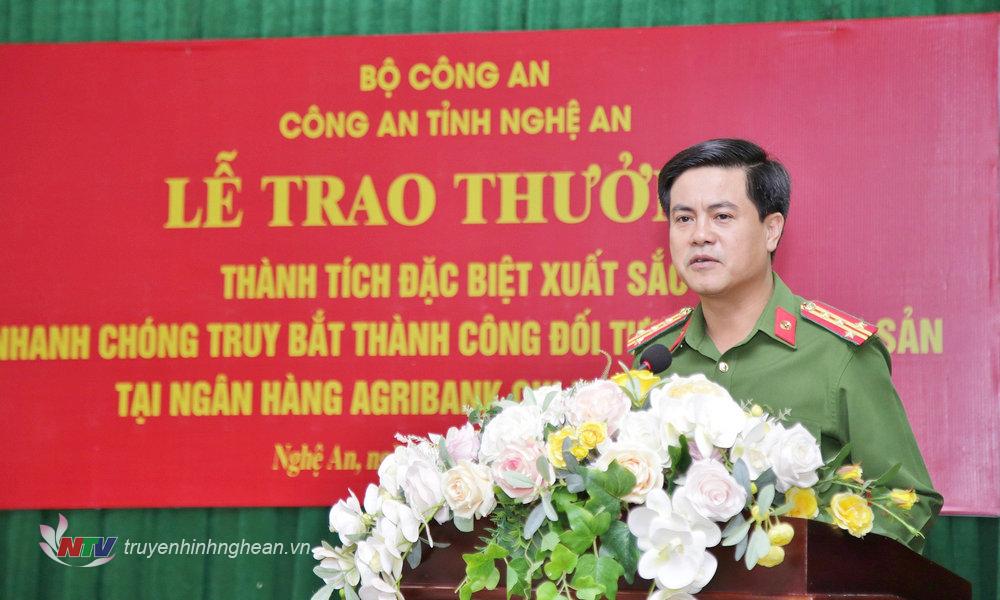 Đại tá Nguyễn Đức Hải, Phó Giám đốc Công an tỉnh phát biểu tại Lễ trao thưởng