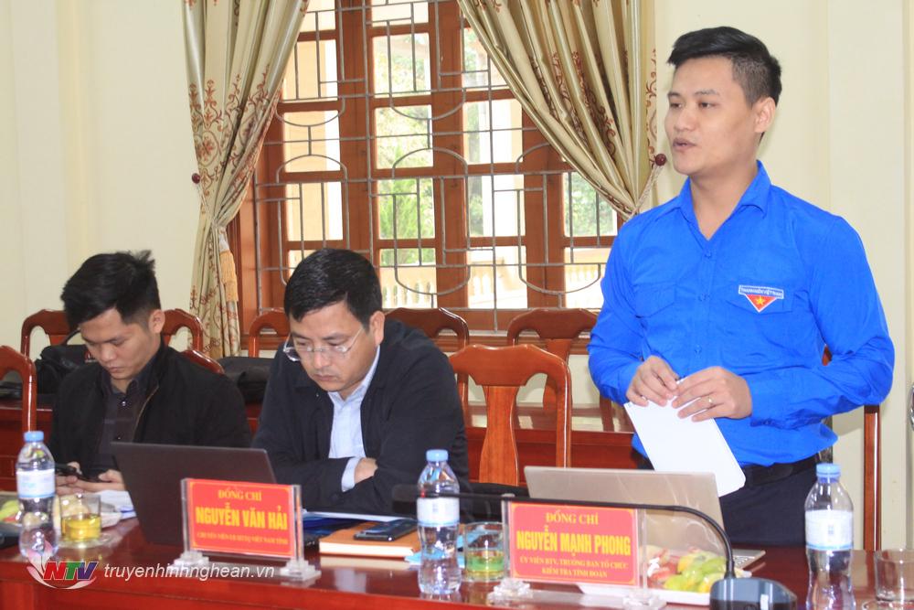 Đồng chí Nguyễn Mạnh Phong- uỷ viên BTV, trưởng ban tổ chức kiểm tra tỉnh đoàn.
